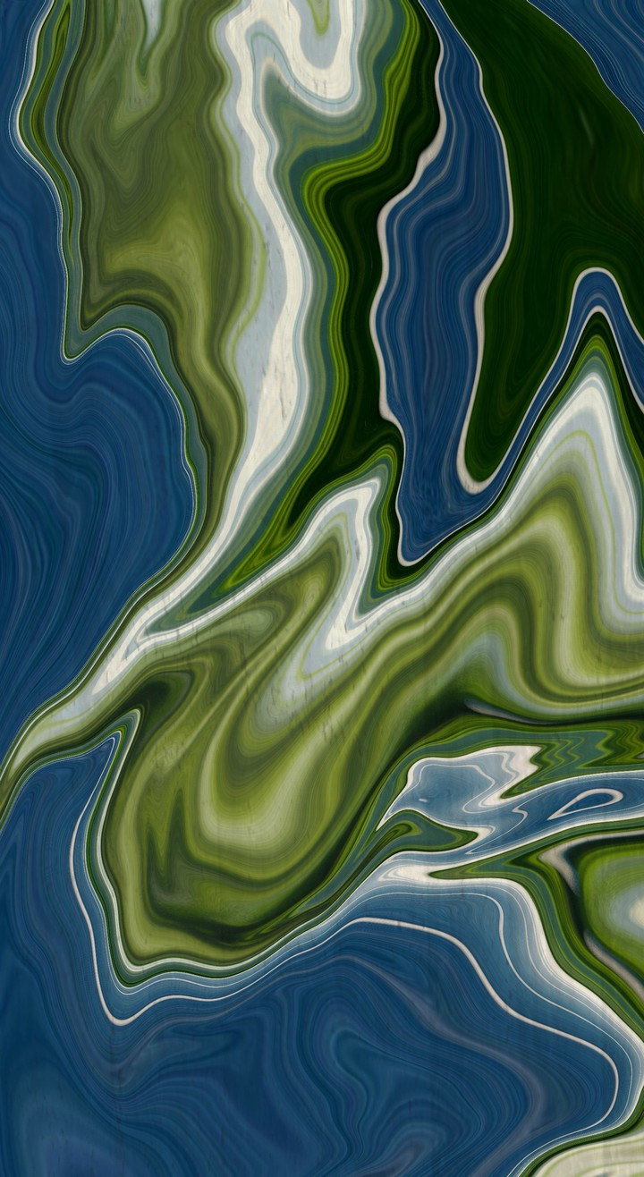 A beautiful fluid abstract design with organic marble-like patterns in natural tones of green, blue,