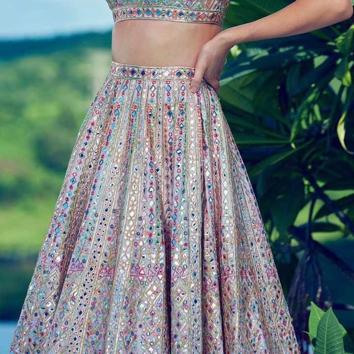 Multicolor Mirror Work Indian Lehenga