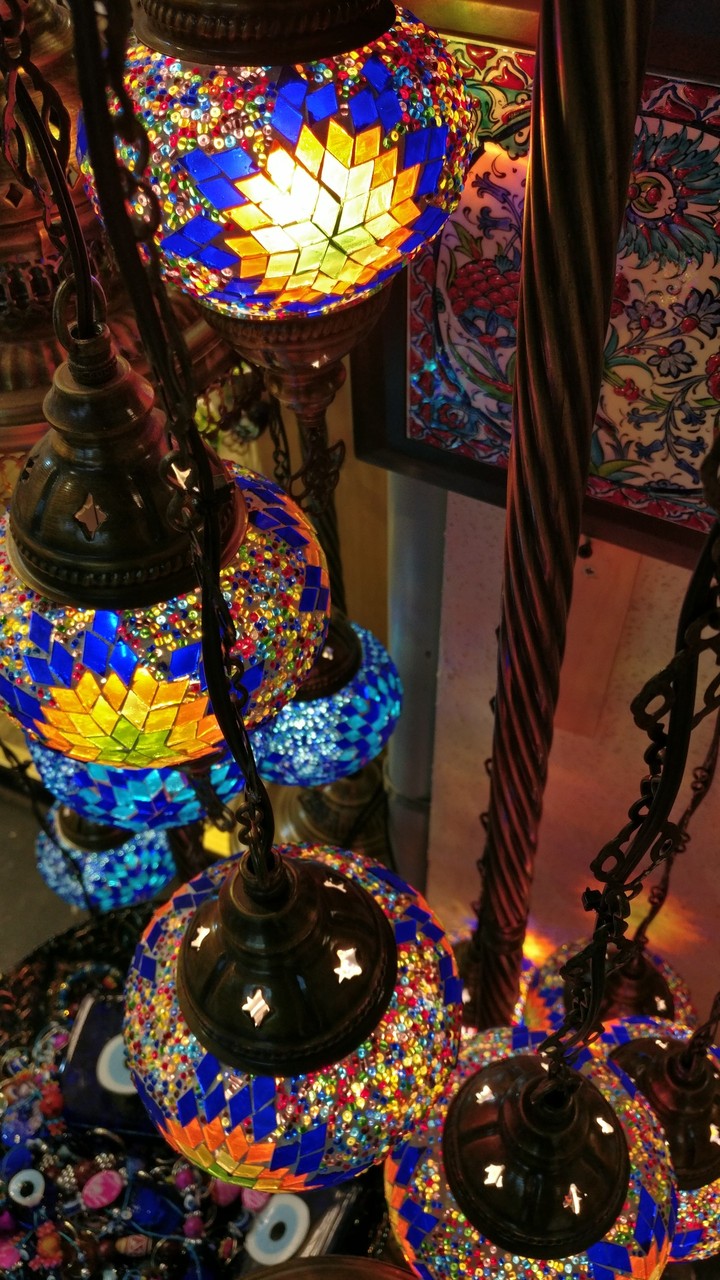 hanging colorful crystal lights