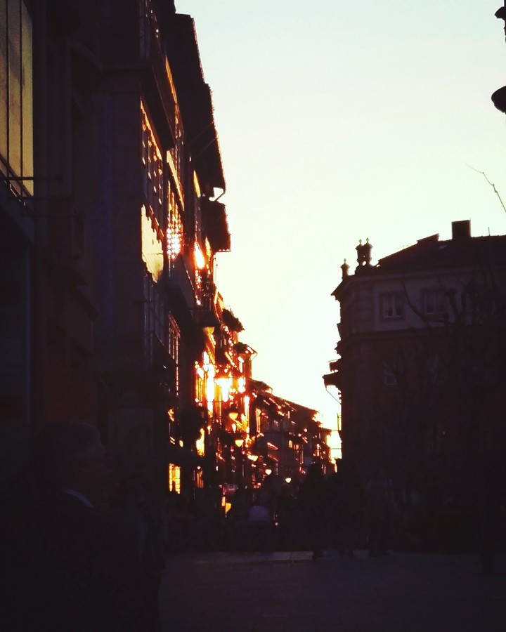 sunset in city