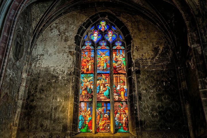 beautiful stained glass window in old chapel