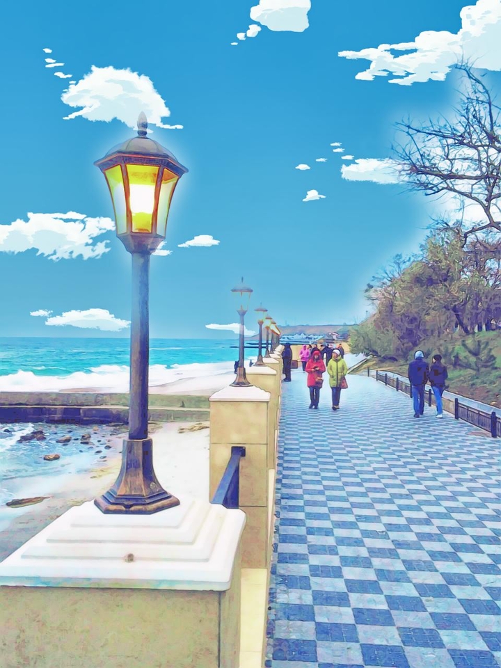 Walking along the waterfront.