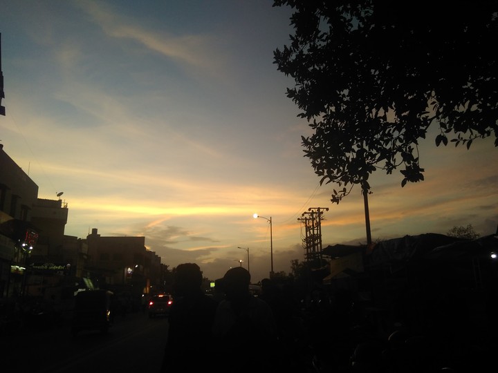 sunset in city