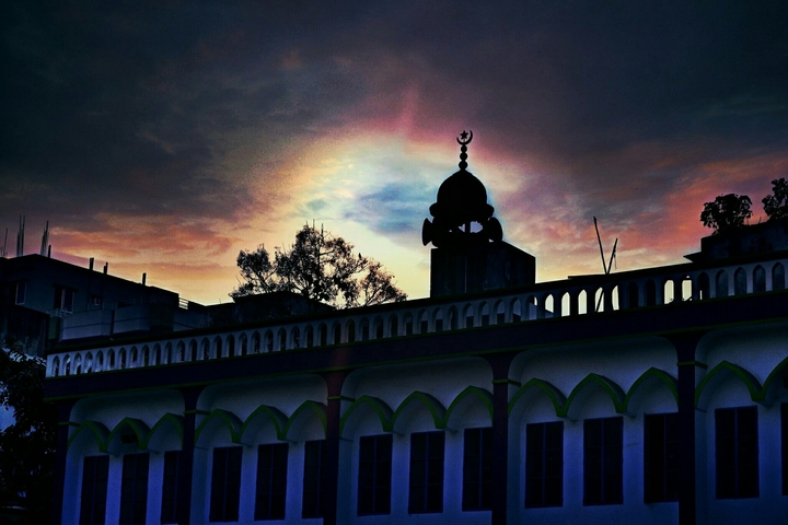 mosque with sunset