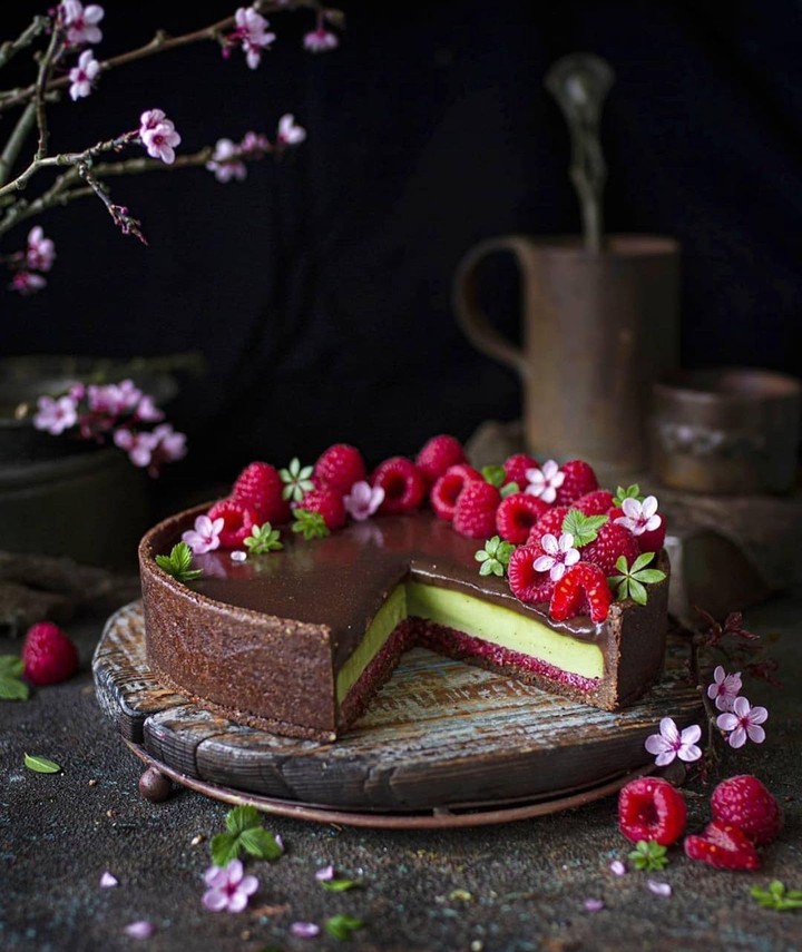 cake, raspberries, delicious ...