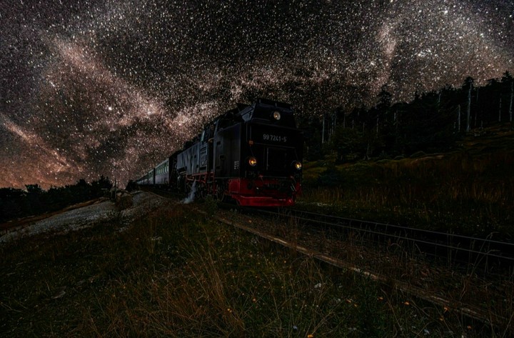 Night, nature, природа, поезд, дорога, ночь, road