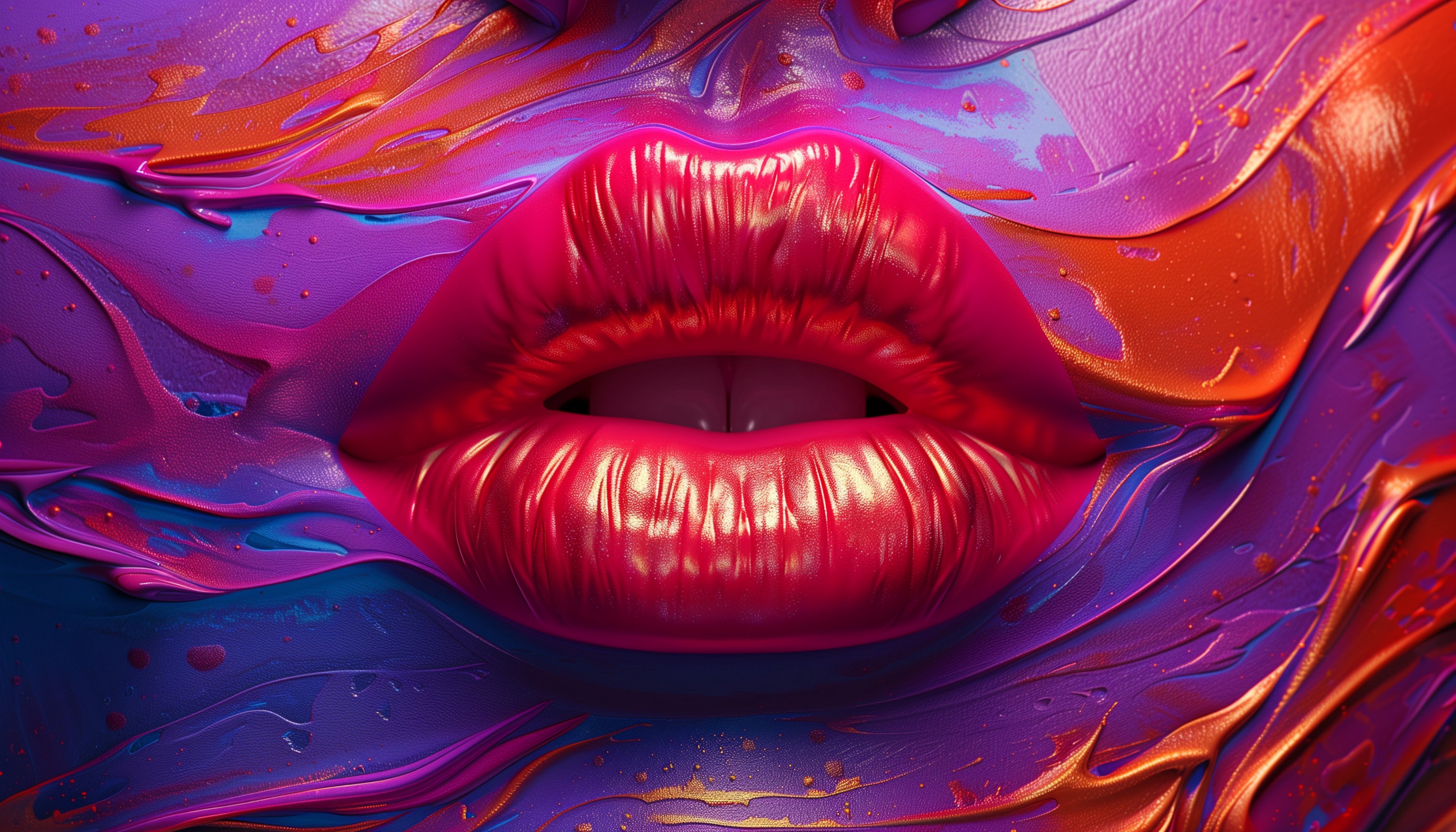 lips emerging through liquid glossy texture wallpaper background