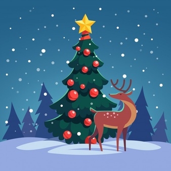 venado con árbol navideño