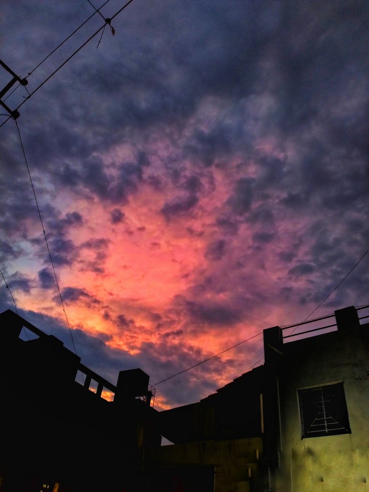 pink sky with building