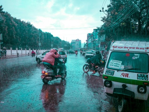 street while raining