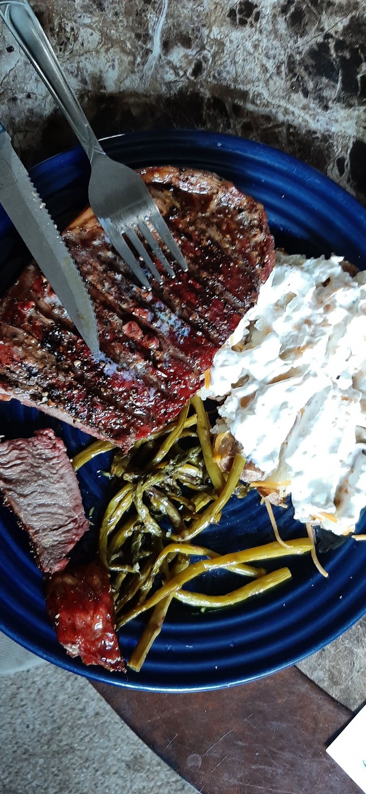 Reverse sear ribeye steak dinner