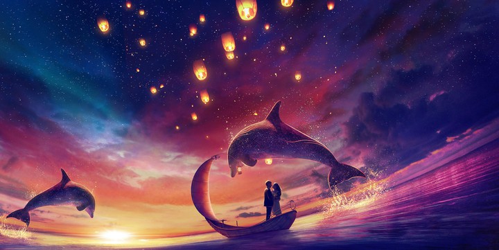 Couples in moonlight