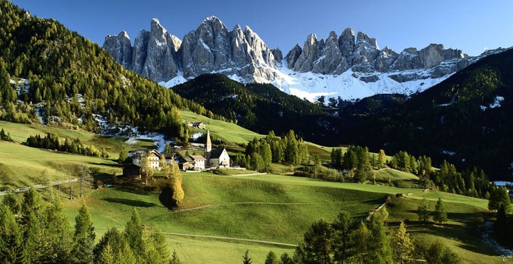 Green meadow and White mountain