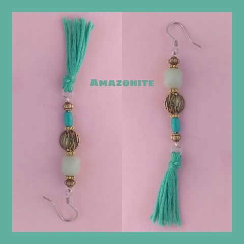 Amazonite Gemstone Turquoise Tassel Earrings