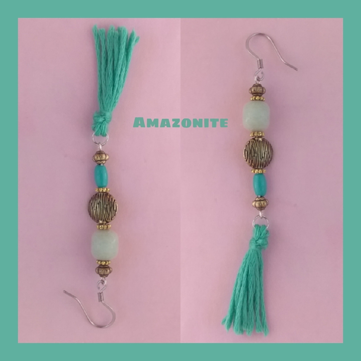 Amazonite Gemstone Turquoise Tassel Earrings