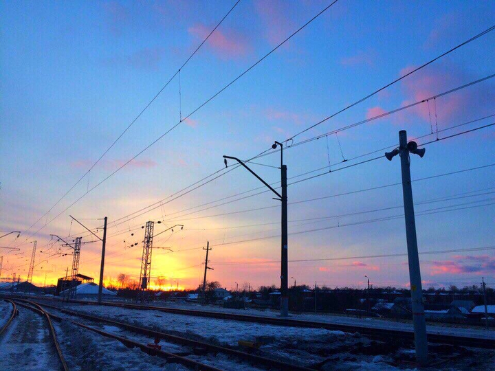железная дорога, закат