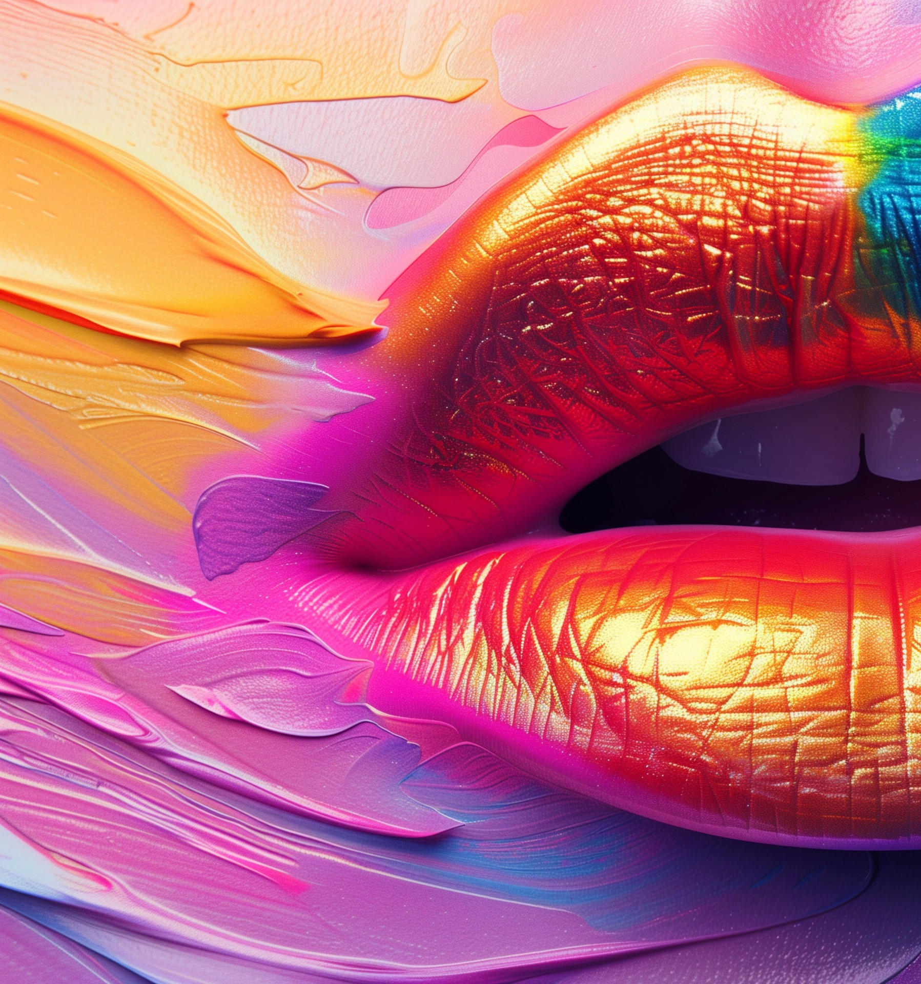lips emerging through liquid glossy texture wallpaper background