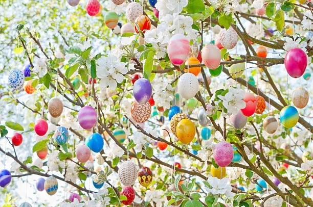 apple blossoms & Easter egg ornaments