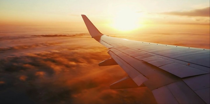 airplane with sunset