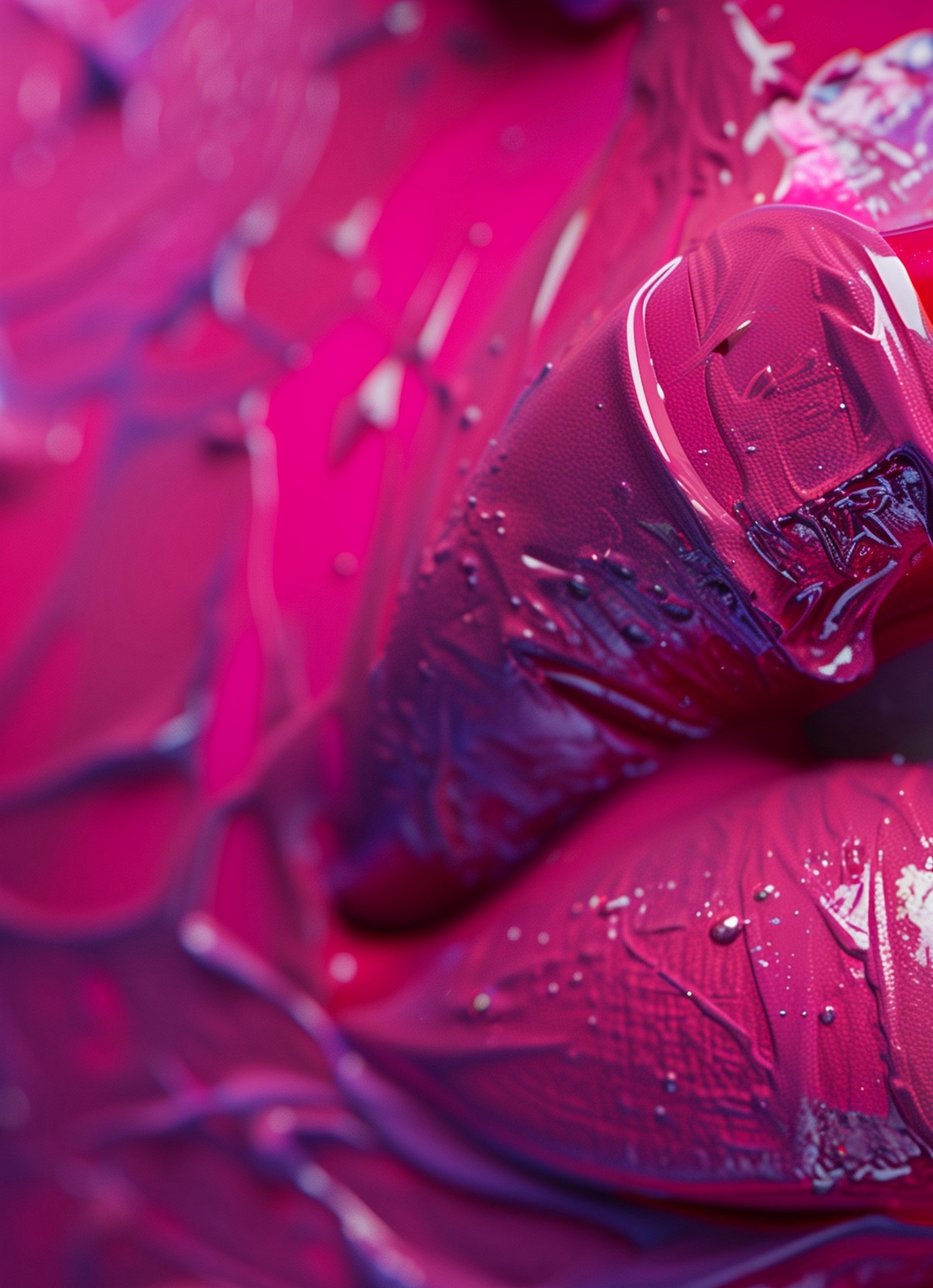 lips emerging through liquid glossy texture wallpaper background