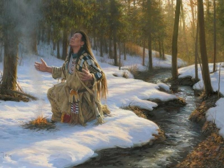 Native Indian praying to the Creator.
