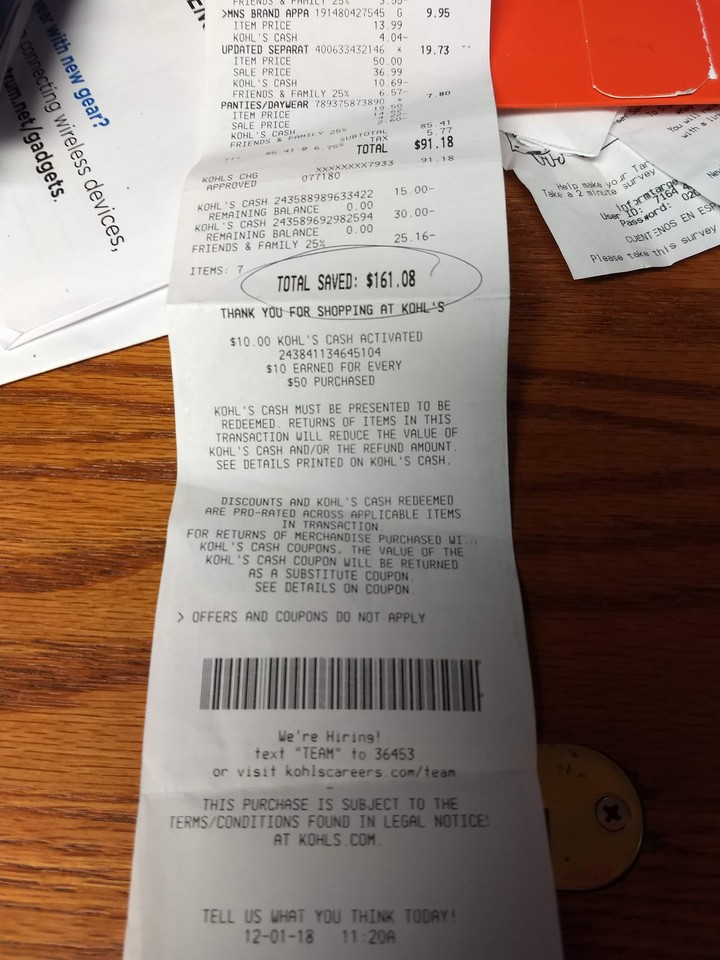 kohls receipt Mom