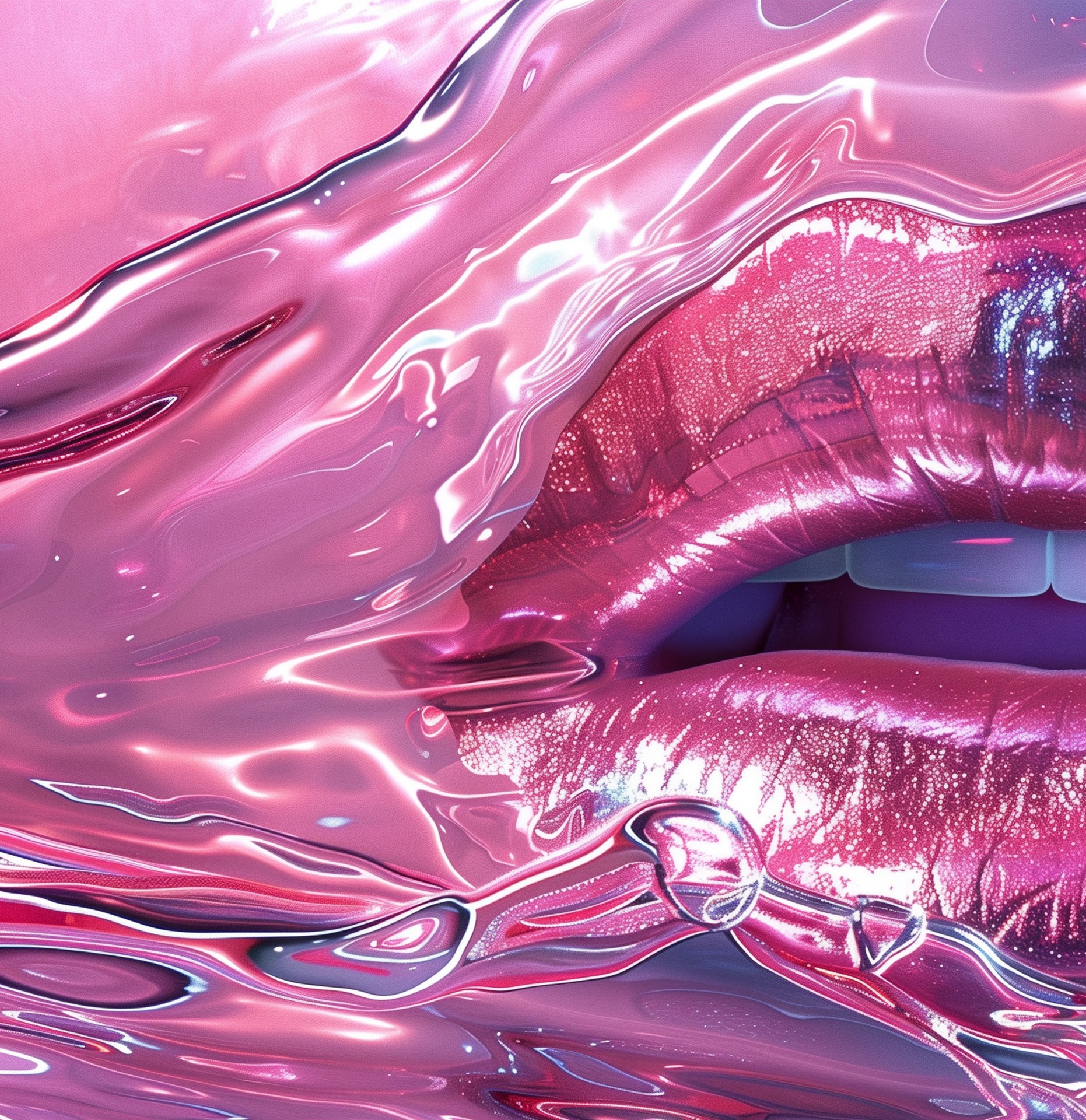 lips emerging through liquid glossy texture wallpaper background