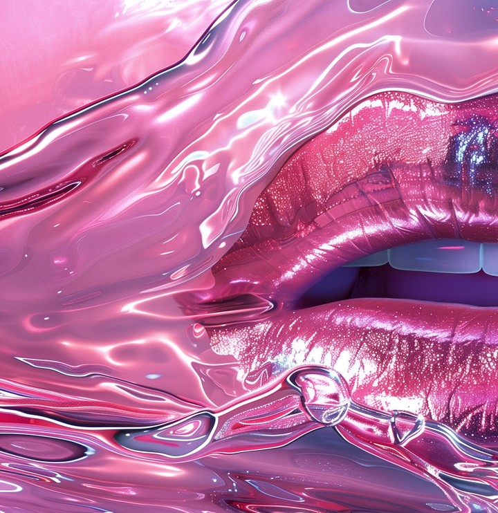 lips emerging through liquid glossy texture wallpaper background