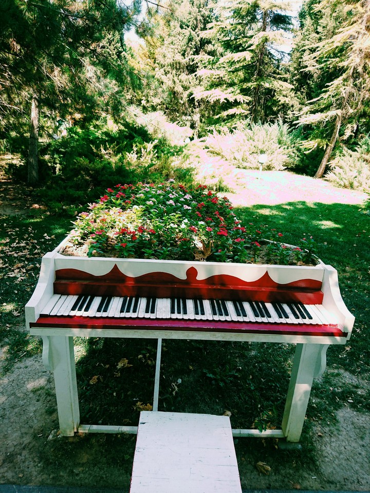 piano made of flowers