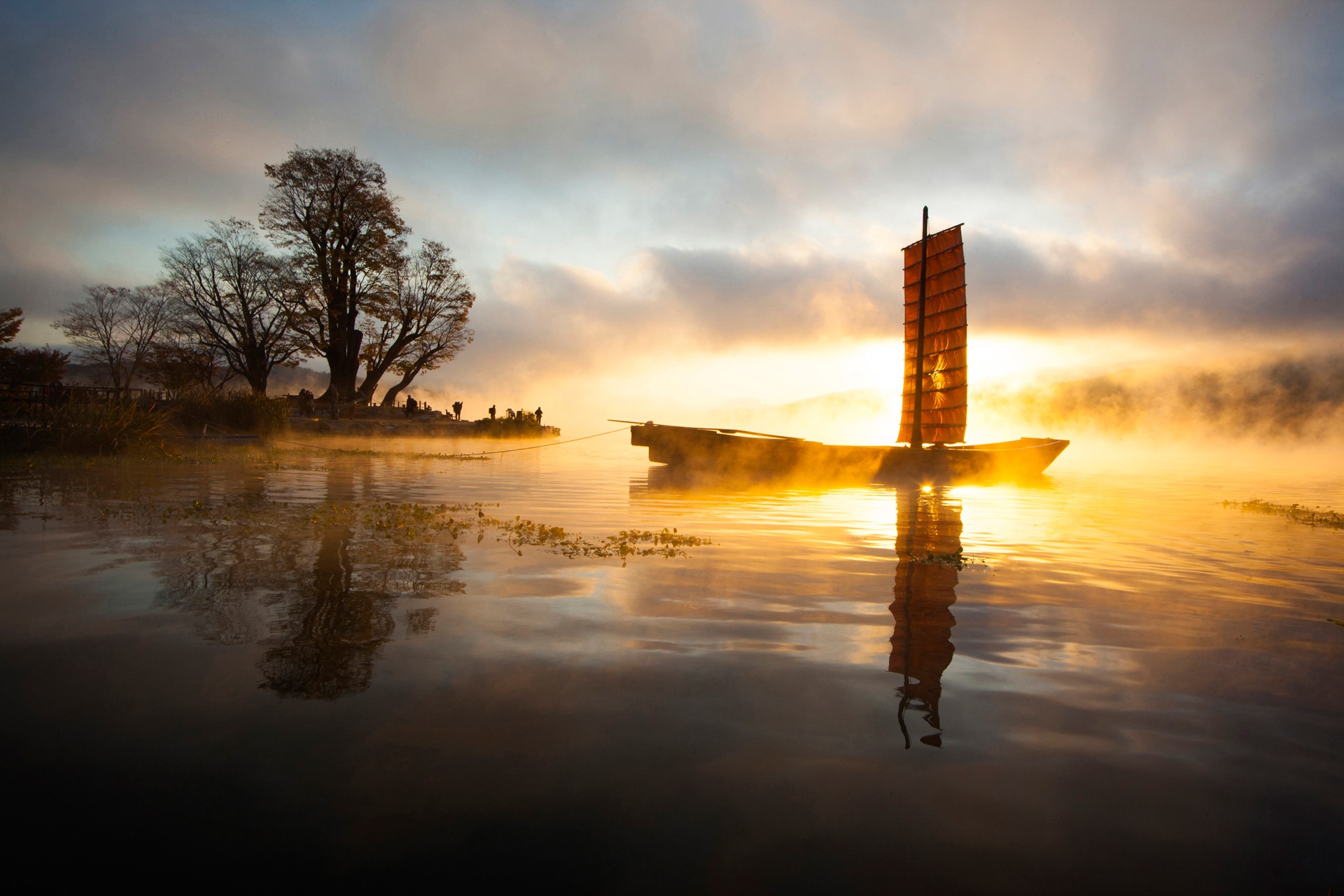 Misty Lake at Sunset
