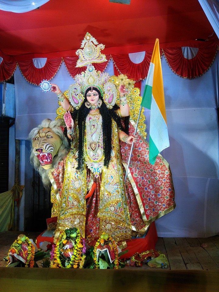 goddess durga with indian flag in durga puja