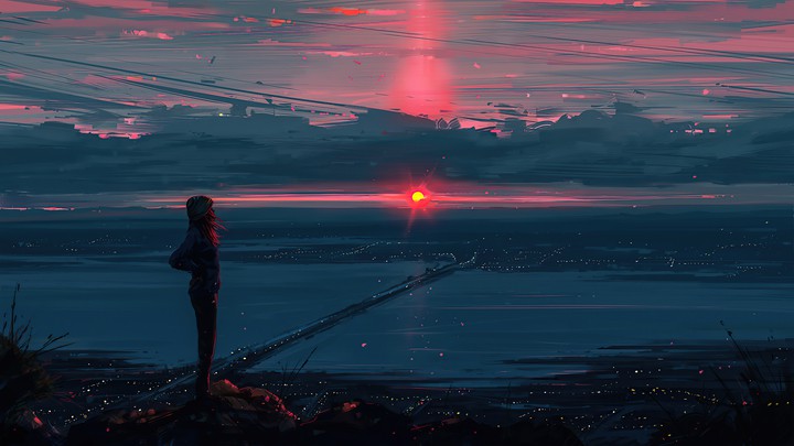 Sunset girl scenery