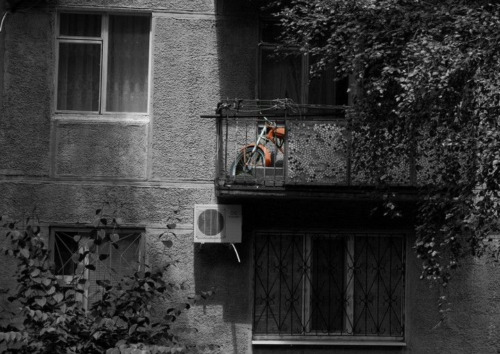 Motorcycle on the balcony