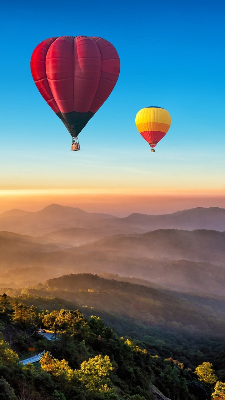 Hot air balloon  on Mountain