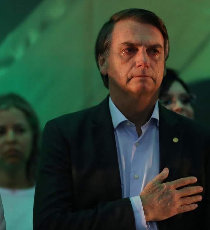 President Bolsonaro cries during Brazilian national anthem