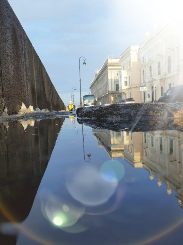 town after rain
