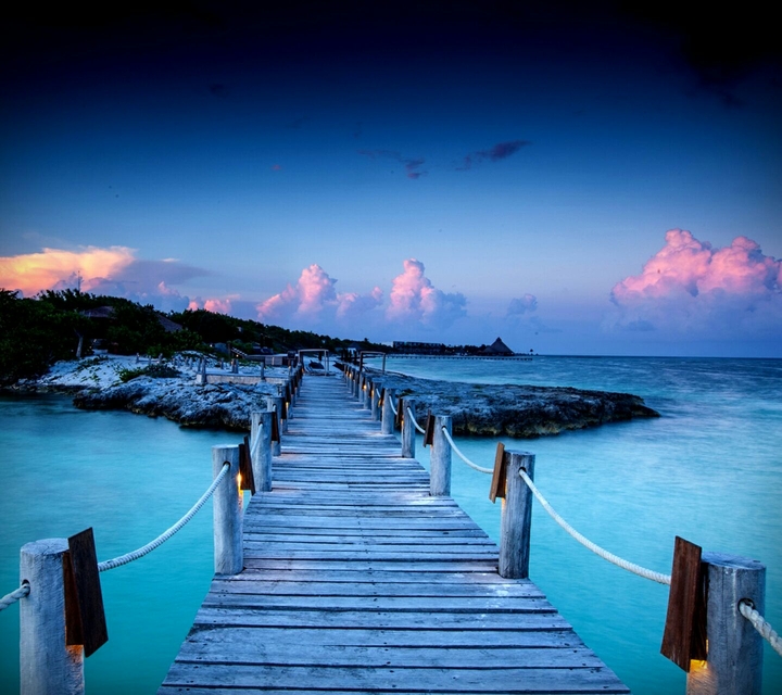wooden path........all blue........ocean