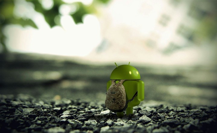 Android, red, rocks, backpack