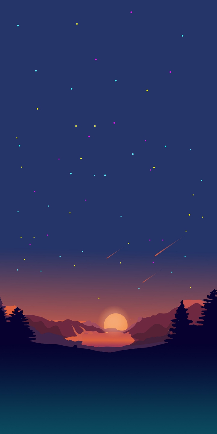 Рисунок, Закат, Горы