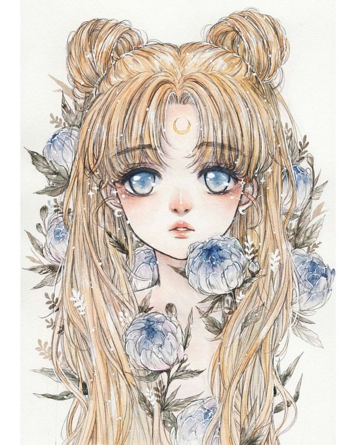 Princess serenity among blue roses