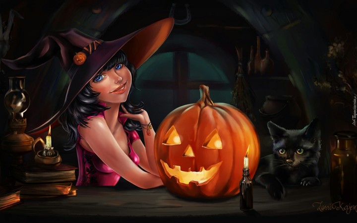 The witch and Jack-o'-lantern