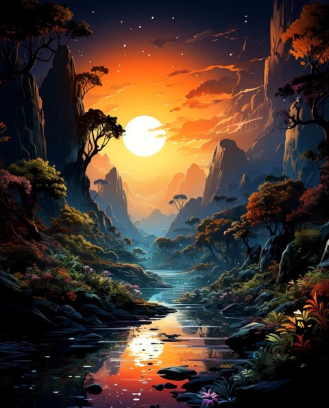Painting, sunset wallpapers