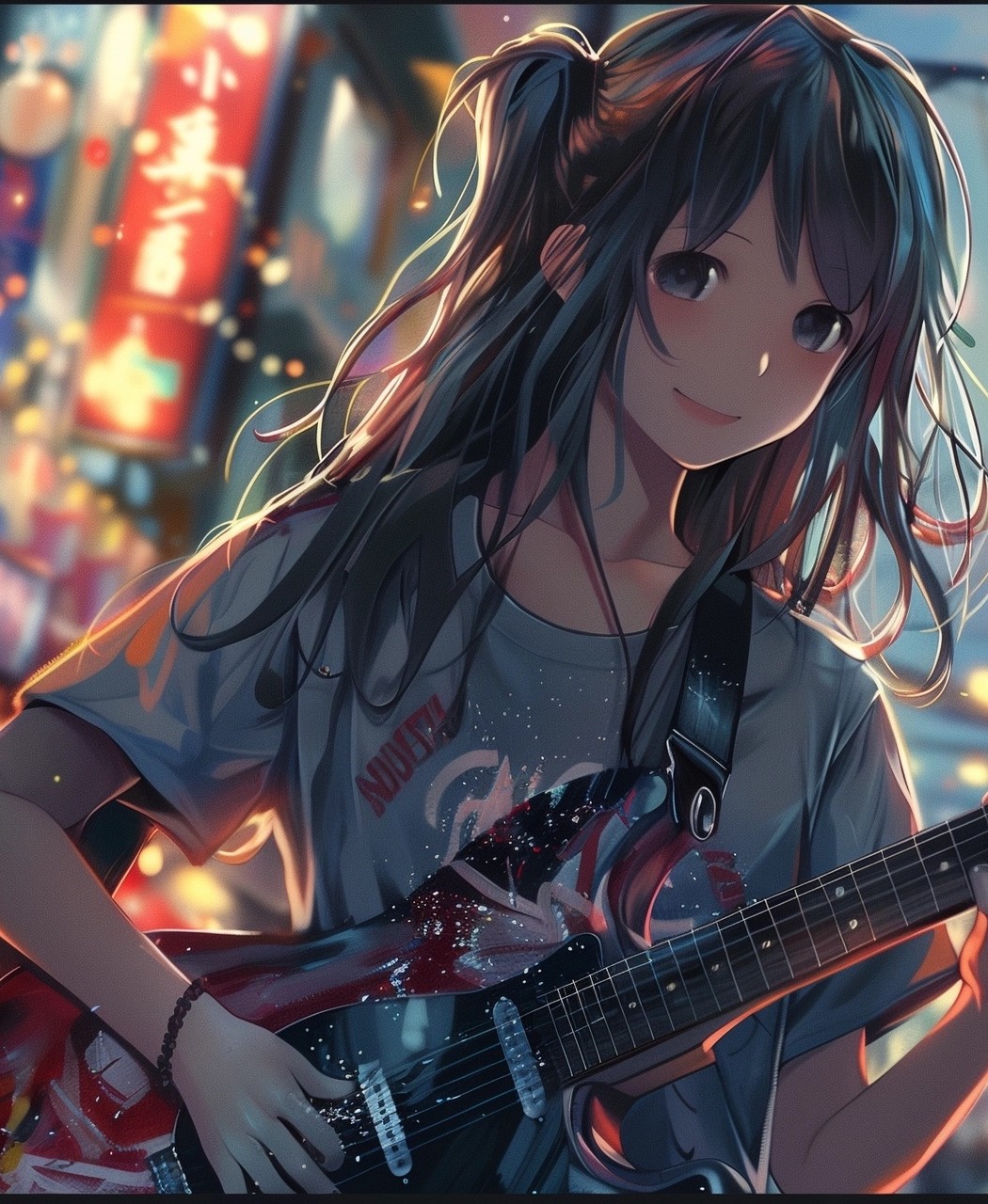 Girl anime playing guitar