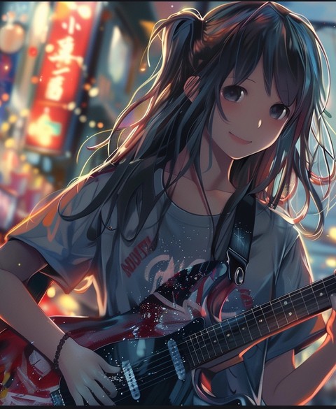 Girl anime playing guitar