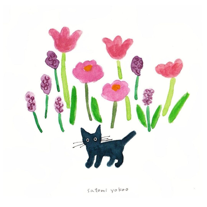 お花と黒猫ちゃん