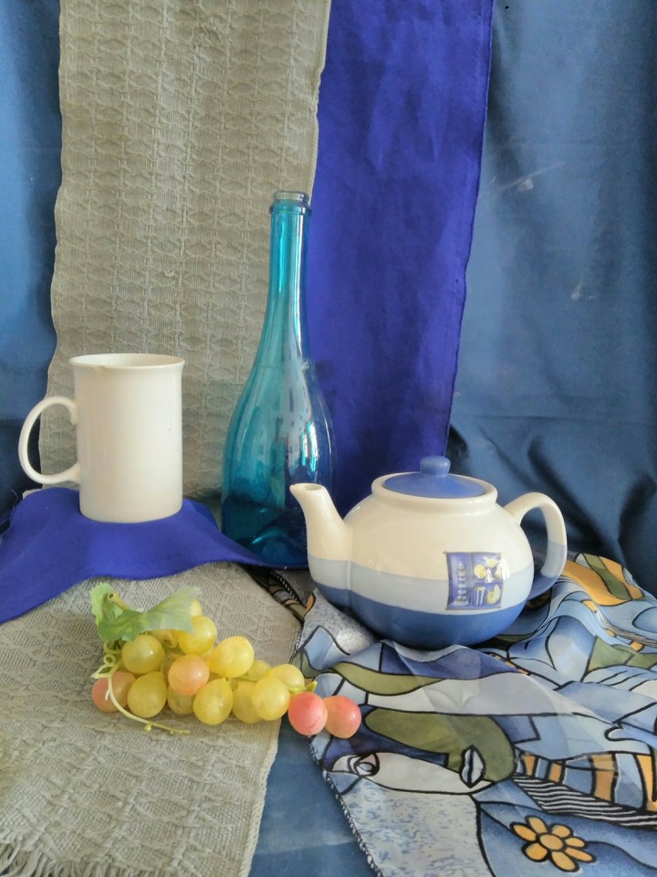 wine bottle, blue, still life