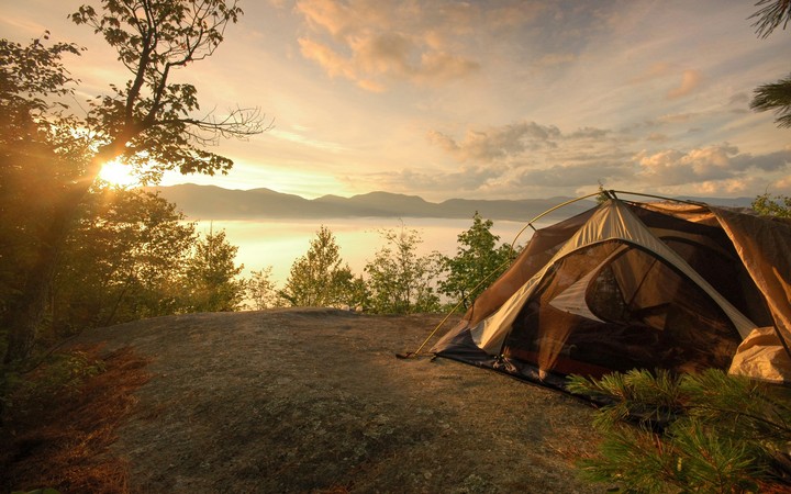 Tent Coast Lake Decline Romanticism Sky