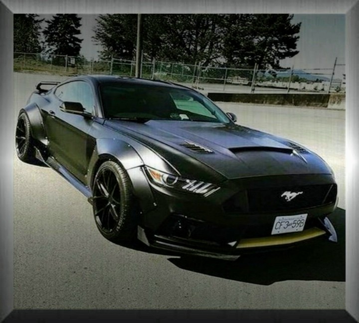 black widebody mustang photo on steel plate!