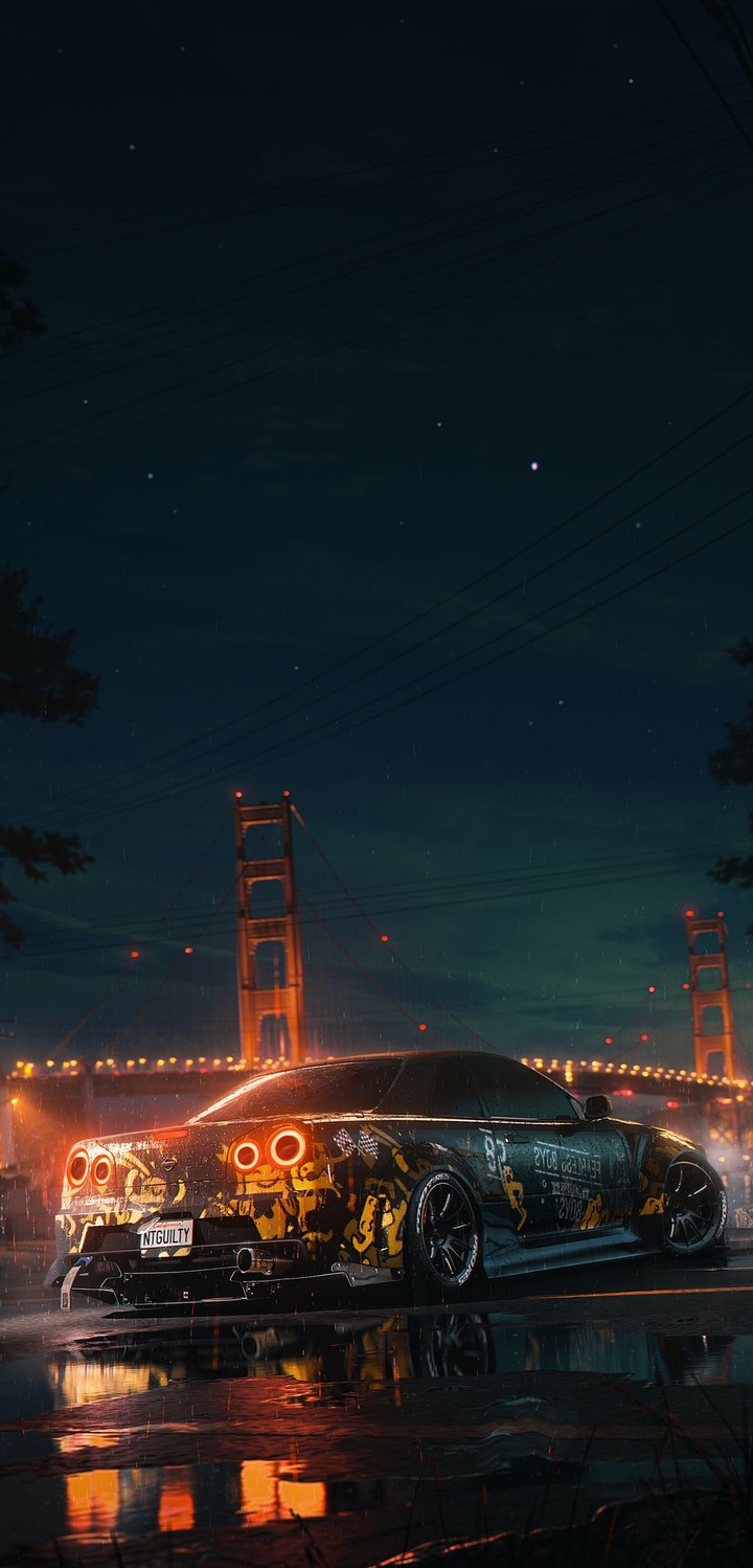 Night city. Car. Race