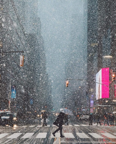 Snow falls